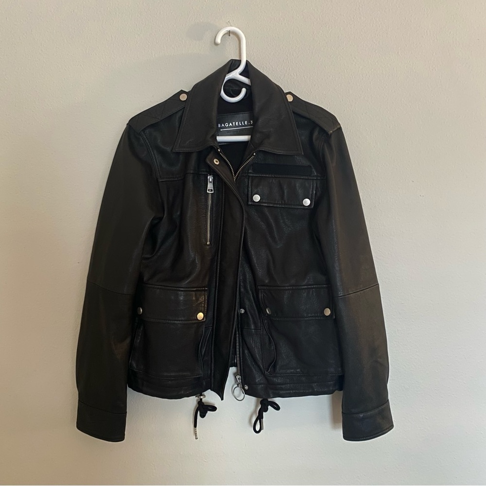 Bagatelle NYC Black Leather Jacket with O-Ring Zipper and Pockets - Size Small